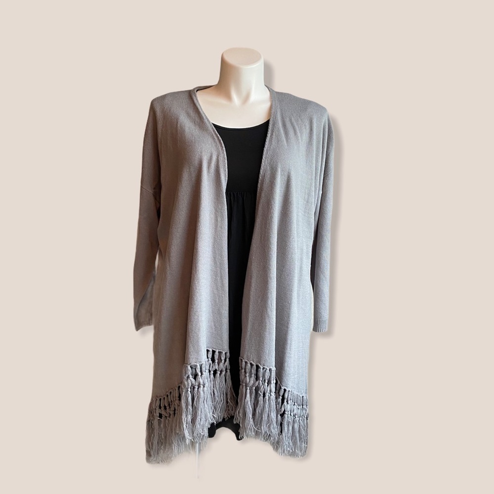 NWT Apostrophe grey fringe cardigan